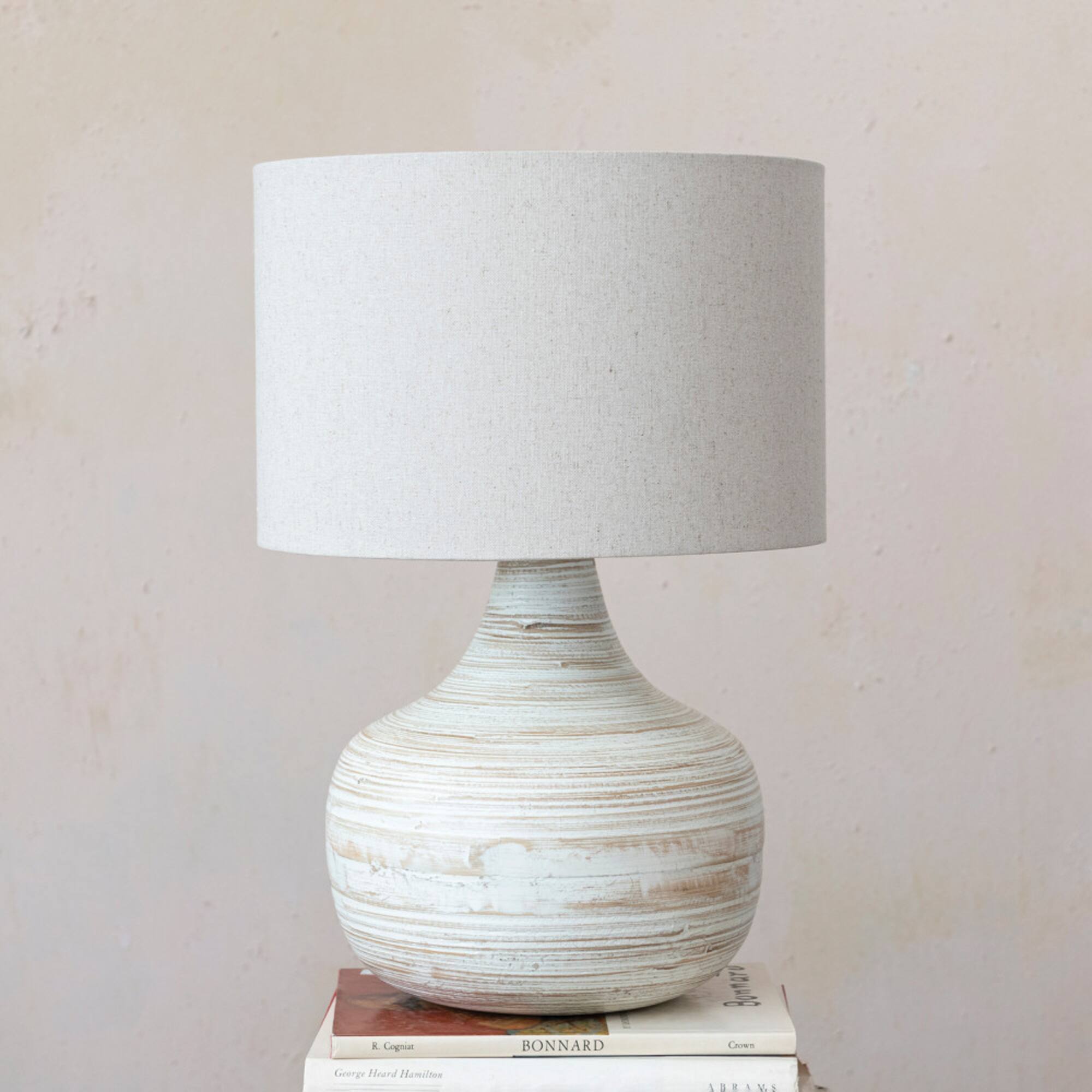 Hello Honey® 21.5" White Wash Finish Boho Bamboo Table Lamp with Linen Shade Set